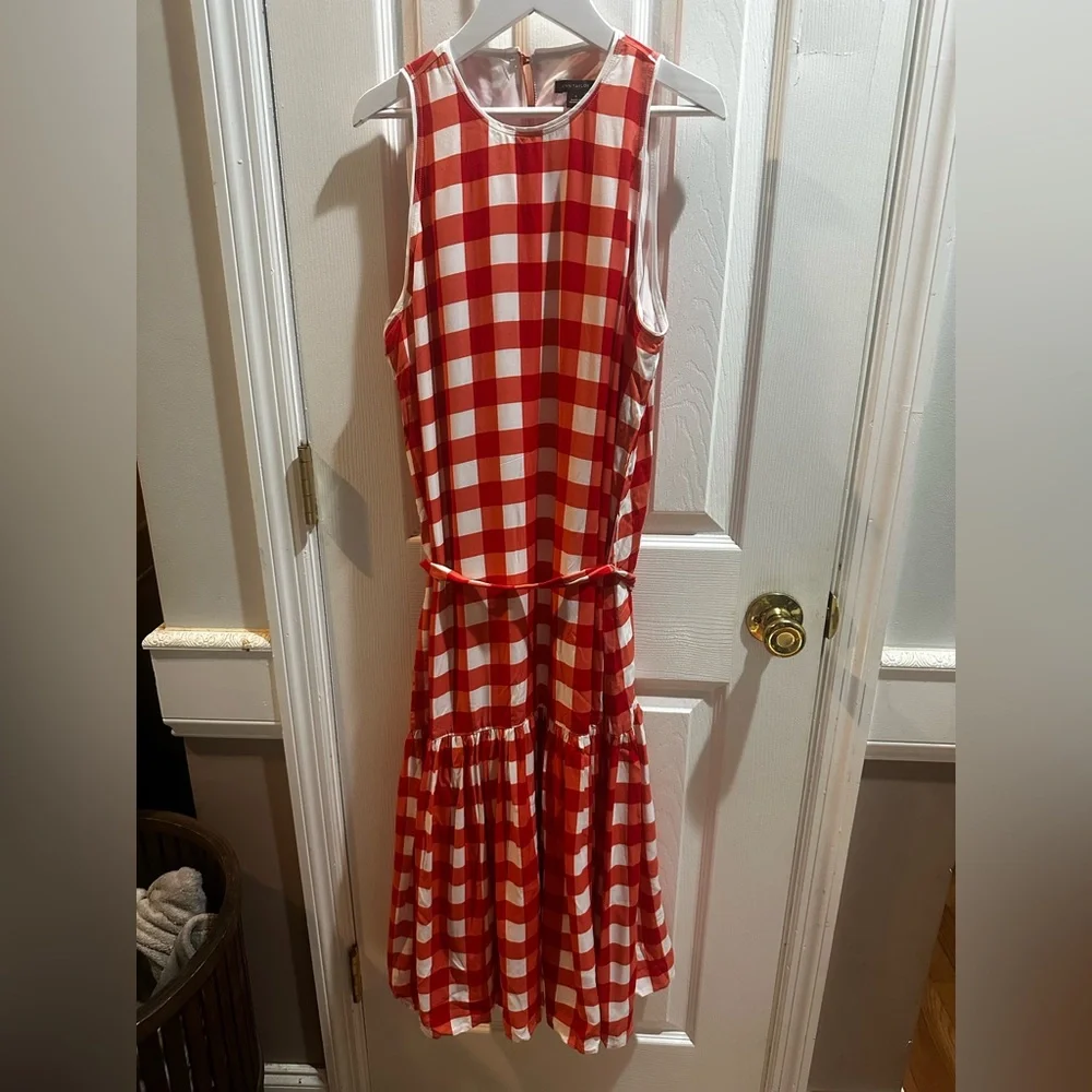 Ann Taylor Red & White Gingham Flared Sleeveless Dress Small - Picture 3 of 9
